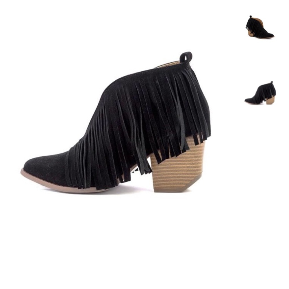 Black Fringe Booties, size 8.5